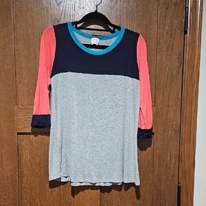 Wanna B Women's Long Sleeve Colorblock Top - Coral, Navy, Gray